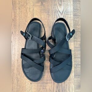 TOMS Black Strappy Sandals with Brown Soles